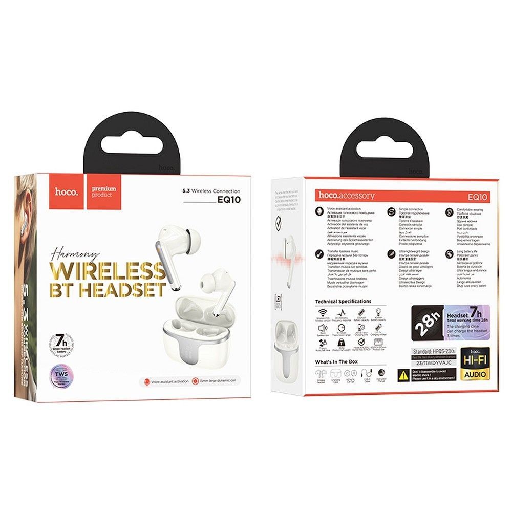 HOCO słuchawki bezprzewodowe bluetooth TWS EQ10 mleczna biel
