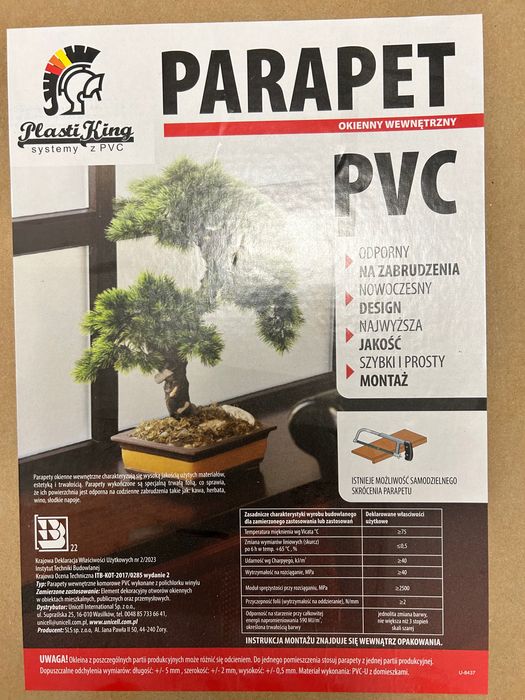 Parapet biały wew. PVC 30x99 cm