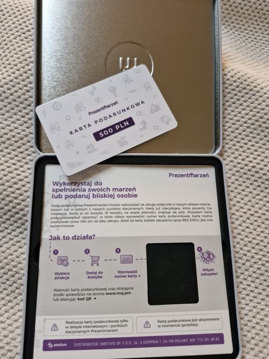 Karta prezentowa bon podarunkowy 500 zl . Voucher . Karta fizyczna