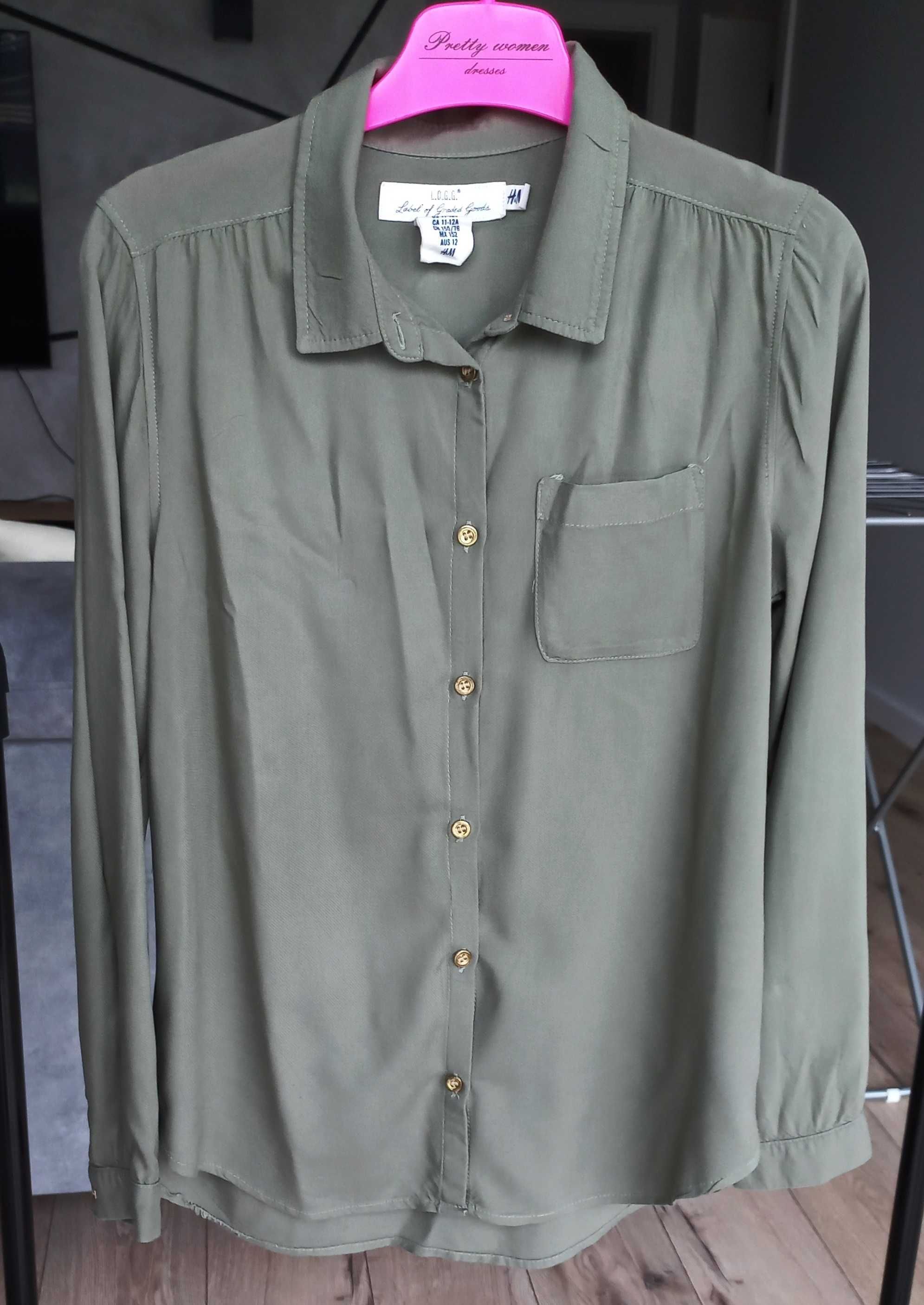 Koszula khaki zgniła zieleń H&M L.O.G.G. 152 z długim rękawem