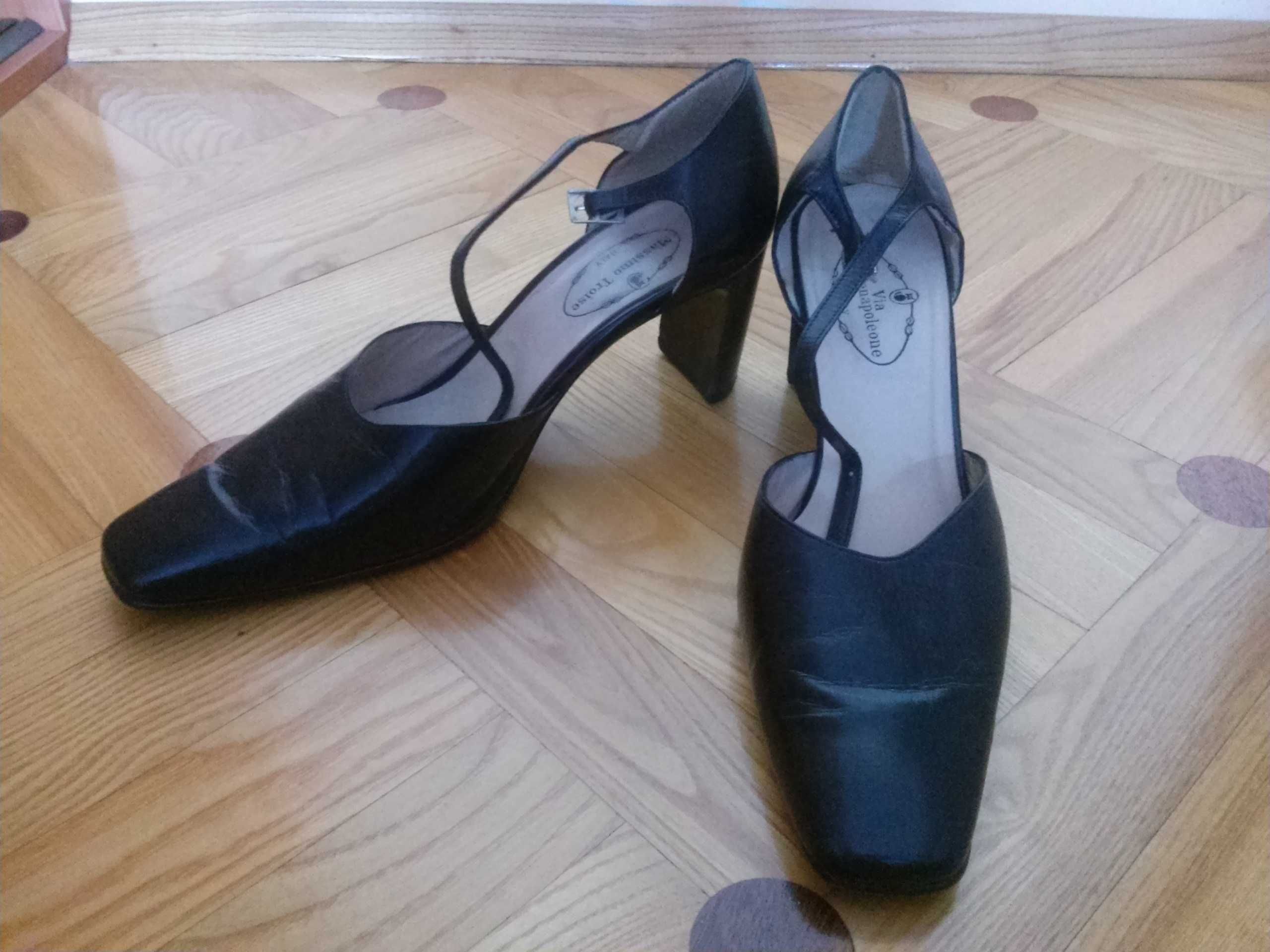 czółenka, damskie buty na obcasie, rozmiar 38 - czarne Massimo Troise