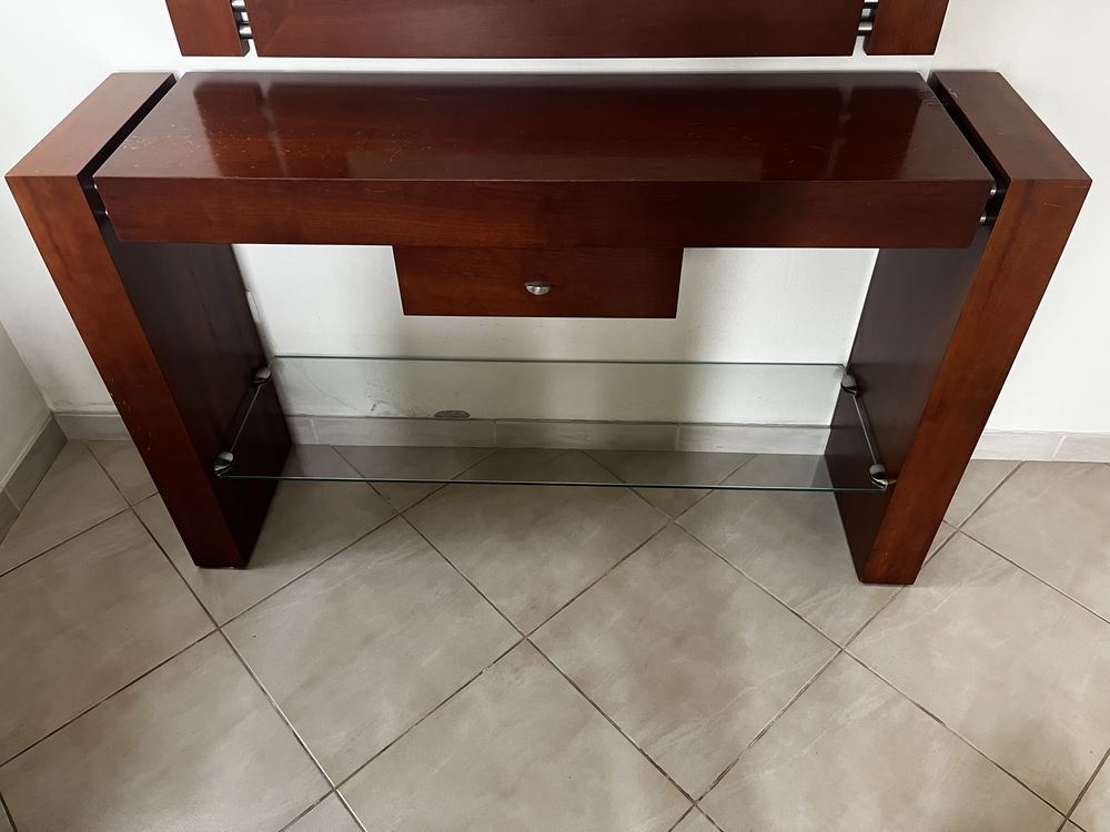 Consola de Entrada com Espelho em Madeira Maciça