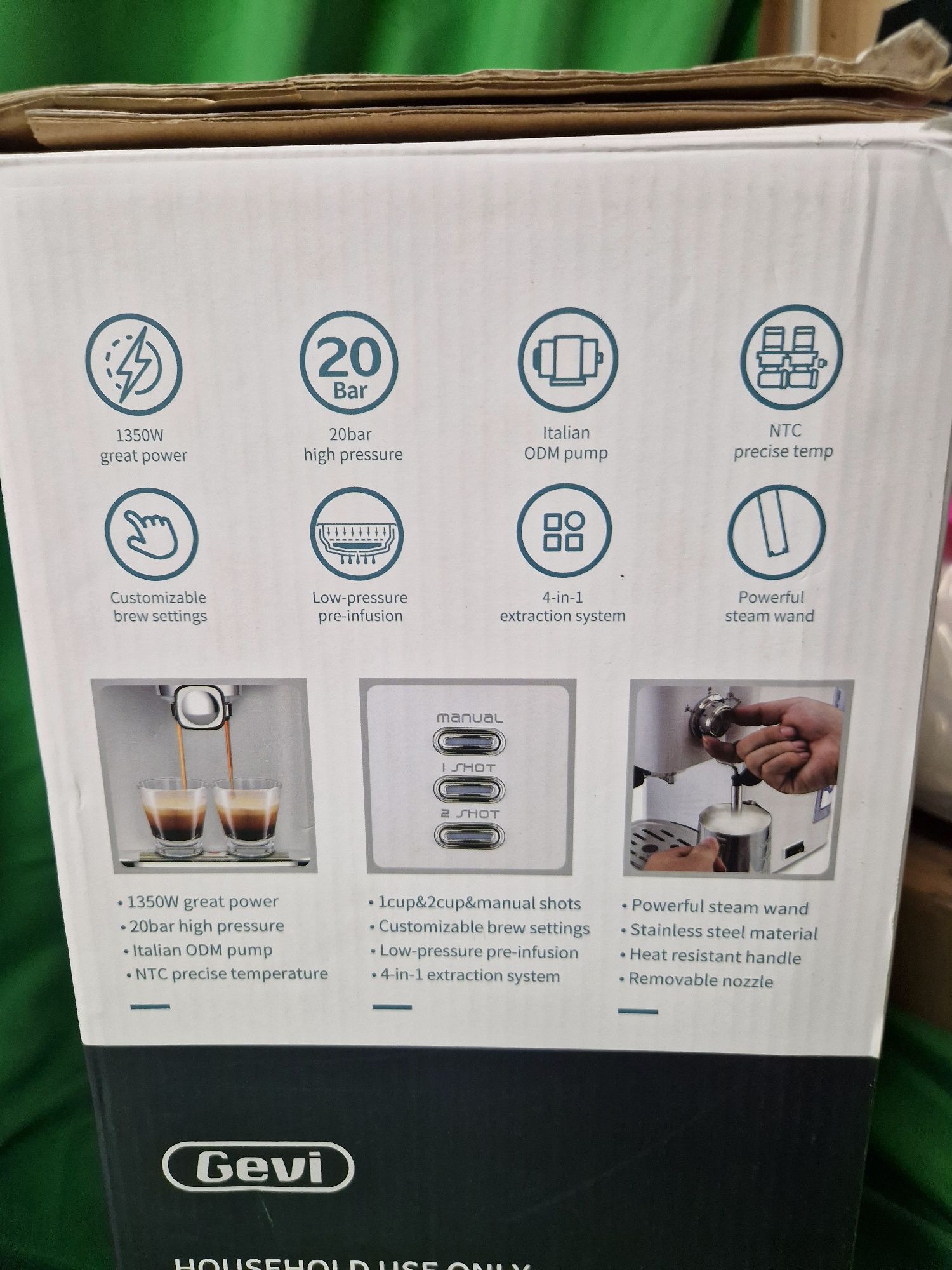 Ekspres kolbowy Gevi 2in1 smart Espresso Coffee Machine  biały