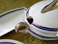 Przedwojenna porcelana Huta Franciszka Kobalt 7 szt. Art Deco