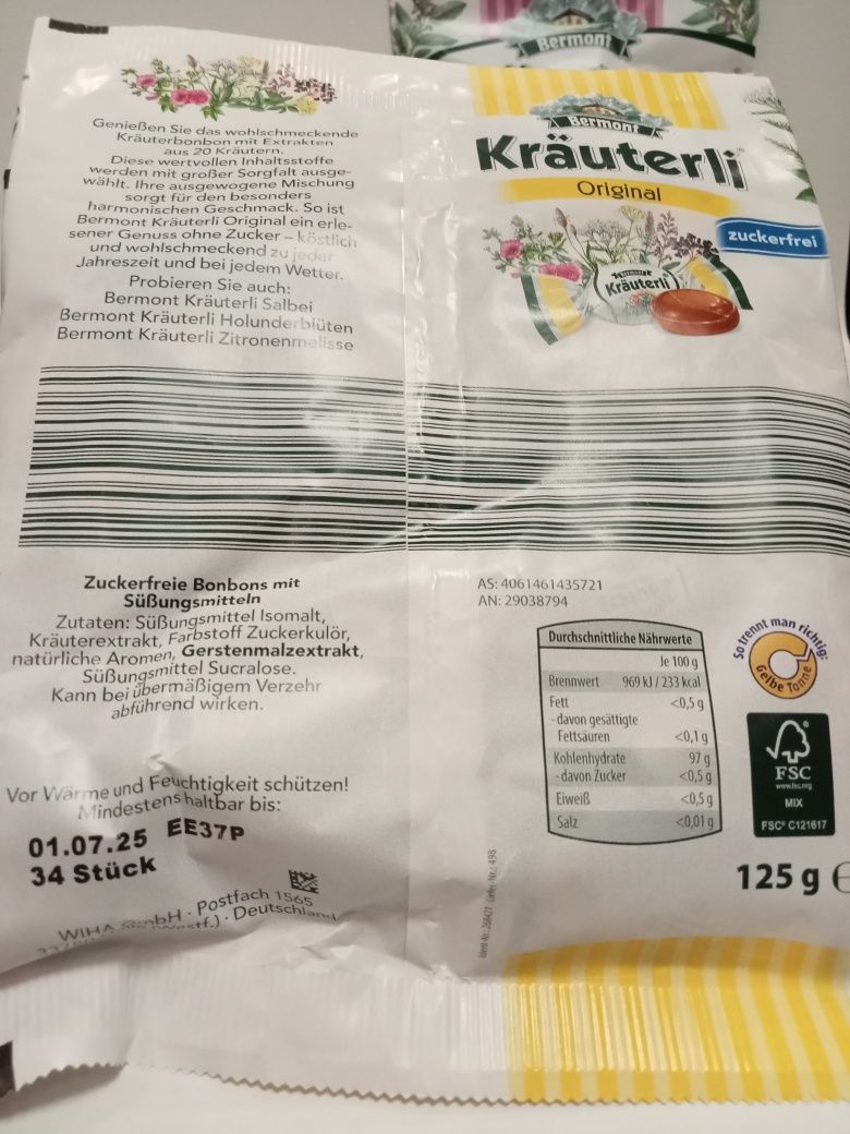 Cukierki Krauterli cukierki ziołowe na gardło 34 szt 125 g