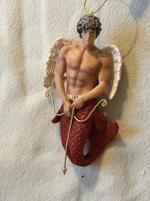 Enfeite sereio merman em porcelana com glitter – vários