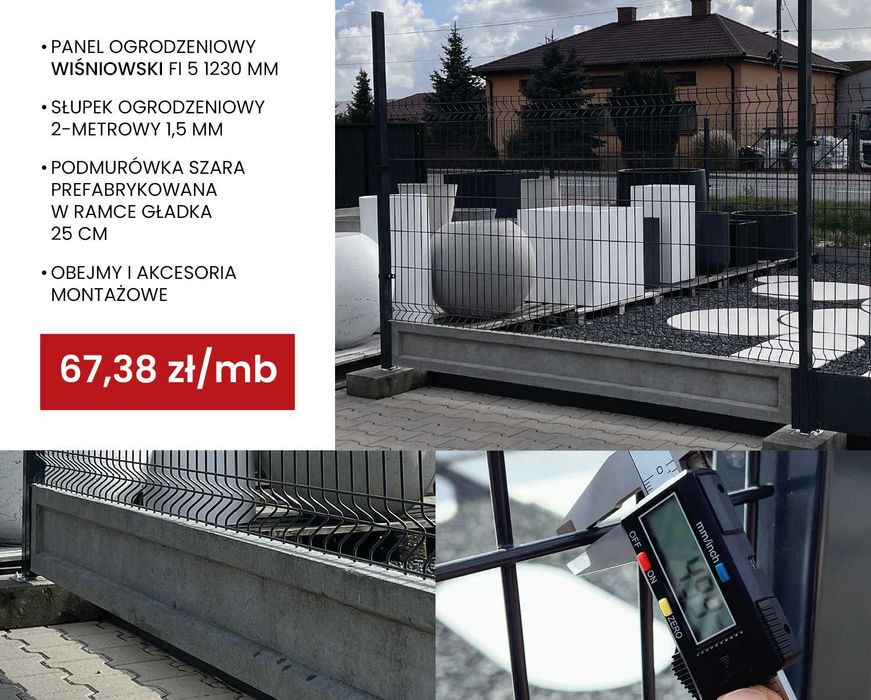 Ogrodzenie Wiśniowski 1230 Fi 5 z podmurówką w ramce gładką 25 cm