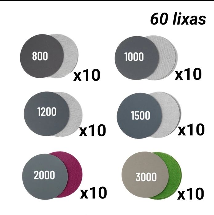 60 Lixa de polimento com velcro grão 800 á 3.000 75mm lixas d'água