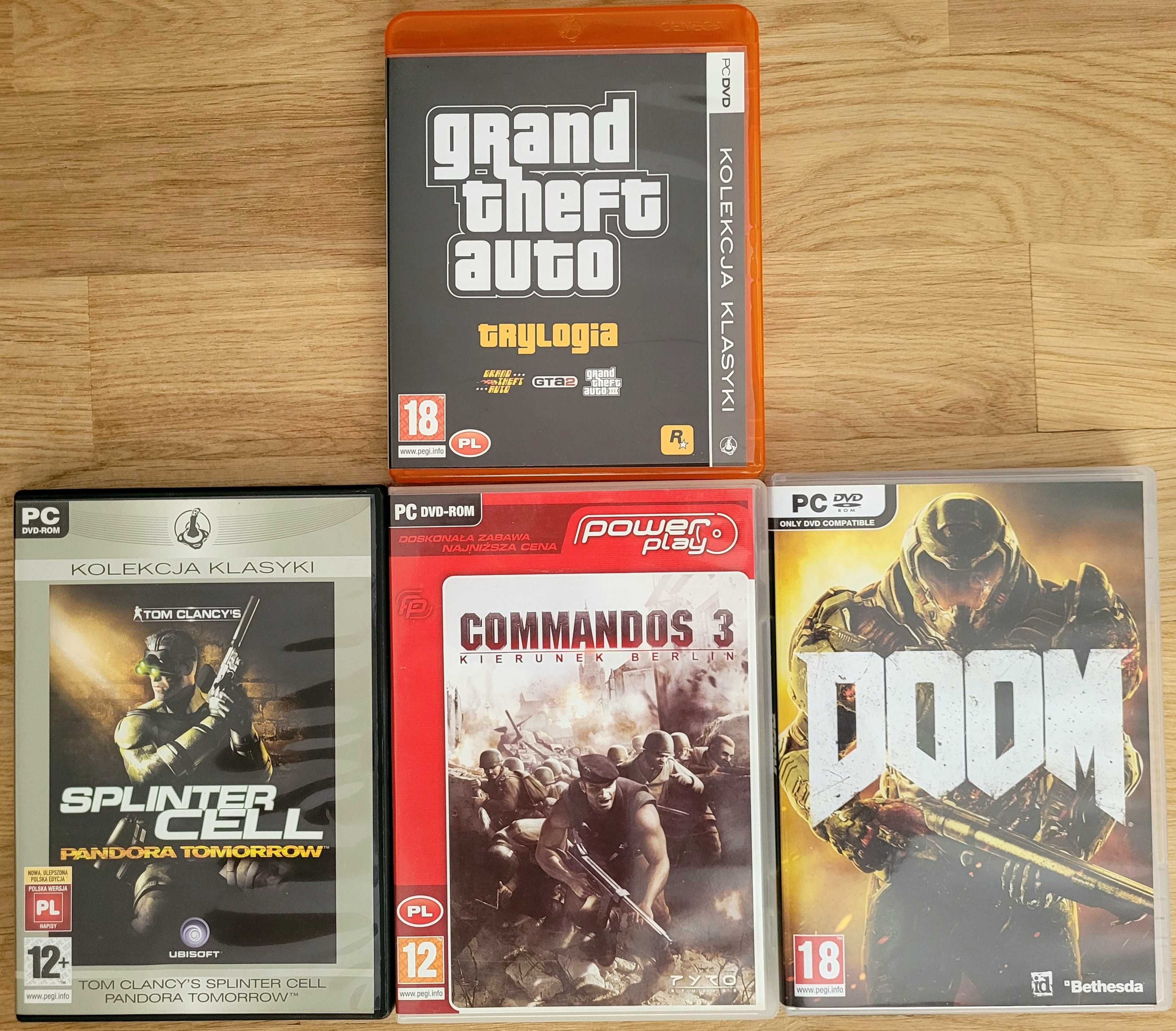 Splinter Cell, DOOM , Commandos 3, Grand Theft Auto III Trylogia PC