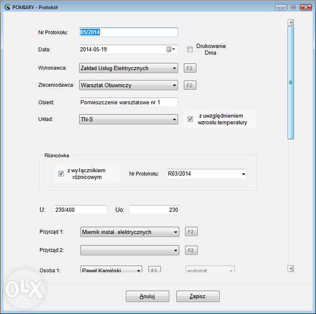 Program do tworzenia protokołów z Pomiarów Elektrycznych + Uziomy
