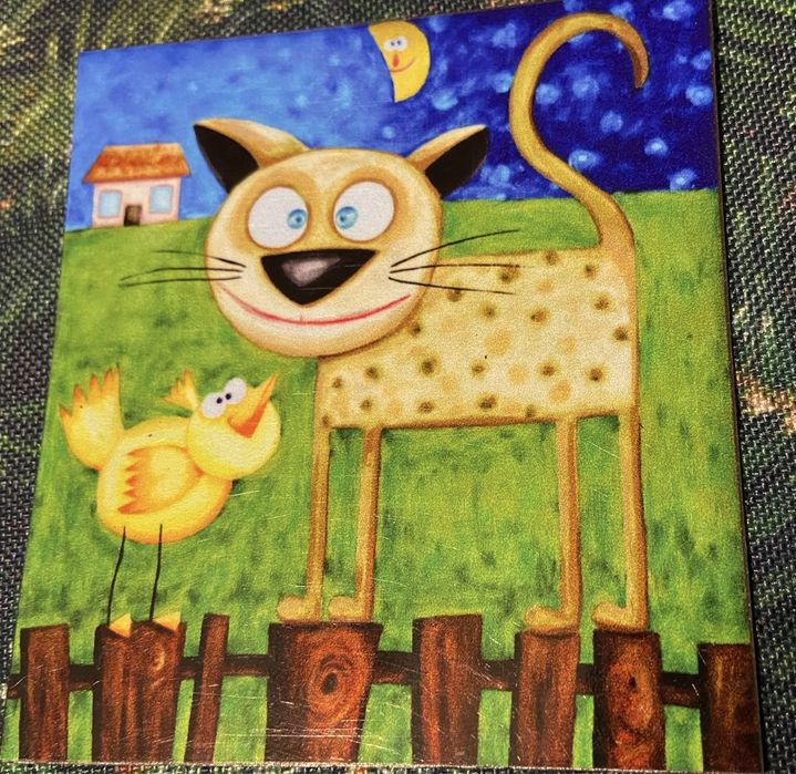 Kot na płocie z ptaszkiem na lodòwkę magnesik