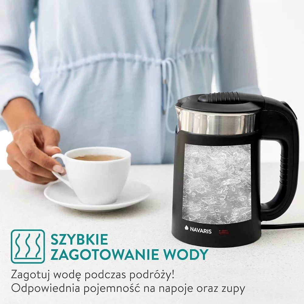 Navaris mini czajnik elektryczny podróżny  0,5l 2 kubki czarny