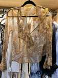 Jedwabny top boho s M brązowy beżowy hippie dekolt prześwitujący nudę