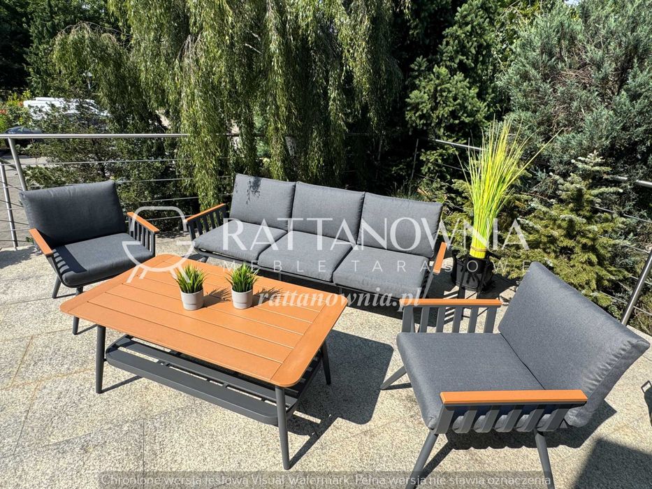 Komplet Mebli Ogrodowych Aluminiowy Zestaw na Taras Antracyt WYPRZEDAŻ