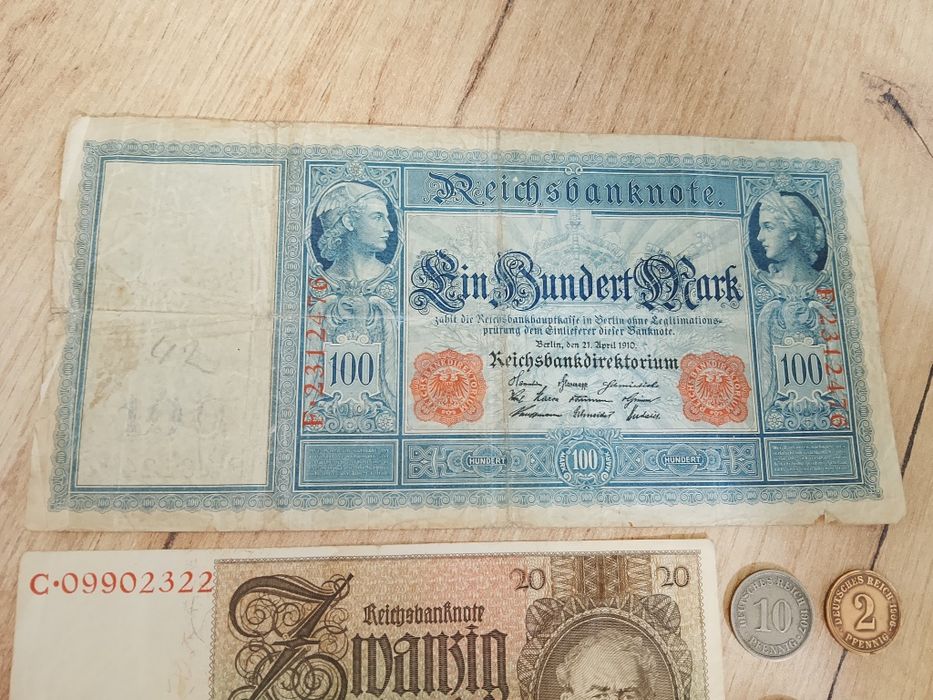 Banknoty + Monety Niemieckie 1901 - 1925 Cesarstwo Niemieckie Weimar