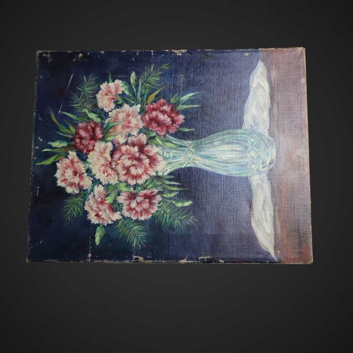 Stary obraz olejny kwiaty w wazonie 1952 r B5/072070
