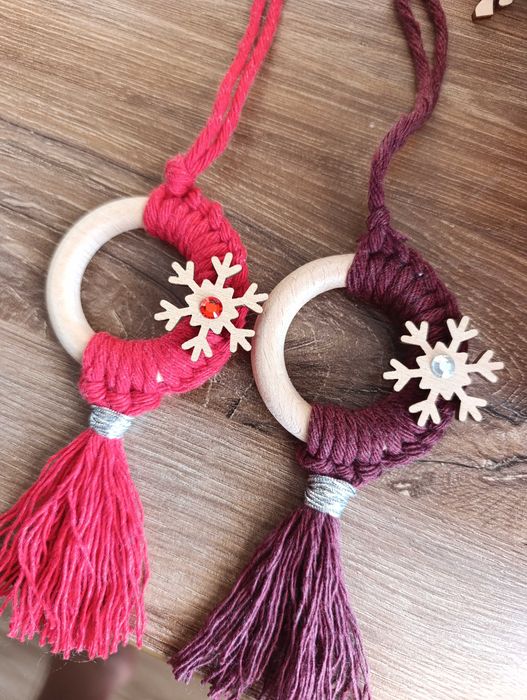 Zawieszki na choinkę makrama handmade śnieżynki gwiazdki prezent świąt