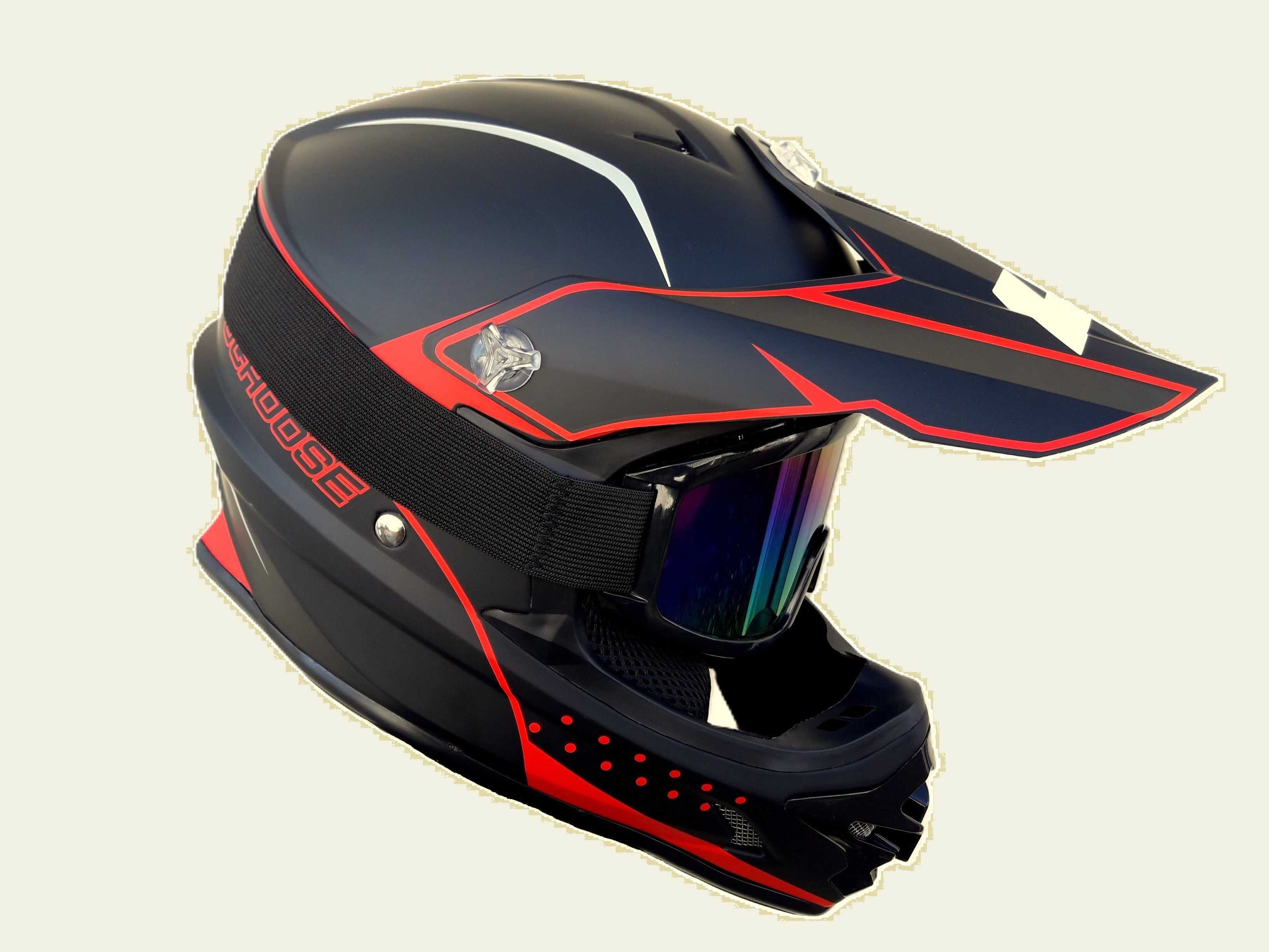 Мото шлем Pit Bicke Red Black с очками в комплекте