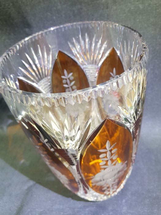 Wazon kryształowy kolorowy szlifowany Vintage PRL