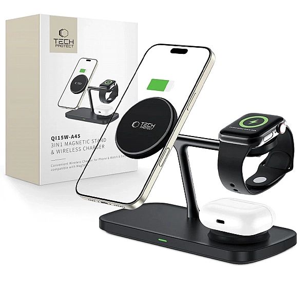 Ładowarka bezprzewodowa Tech-Protect QI15W-A45/3w1 z MagSafe do urządz