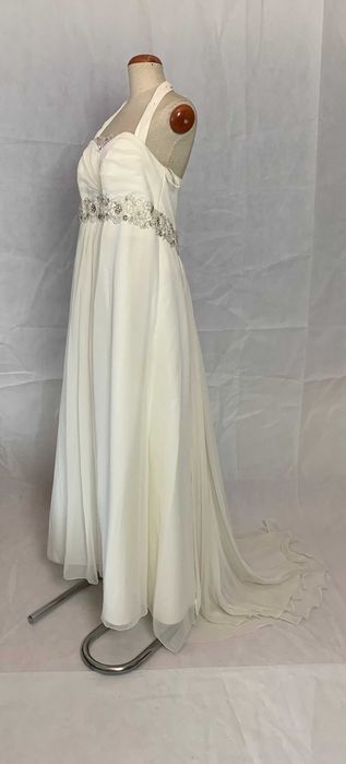 Zwiewna suknia ślubna na plażę fason Empire Halter 44 XXL plus size