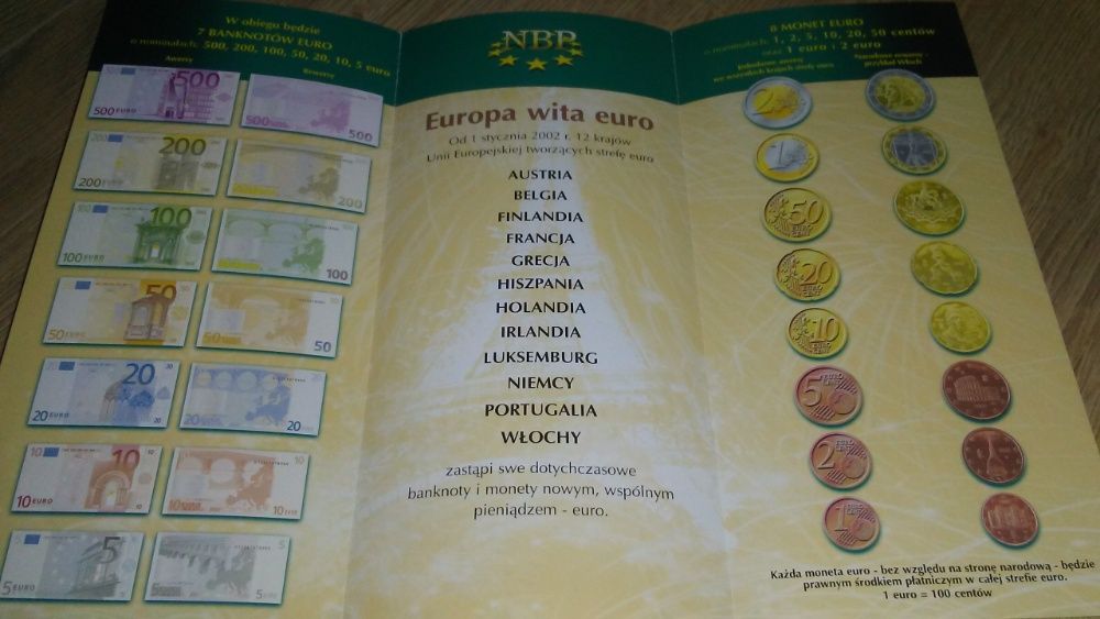 Stara ulotka broszura informator biuletyn Europa wita euro NBP bibelot