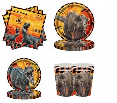 Jednorazowy Zestaw Urodzinowy DINOZAUR Jurrasic 44 Elementów