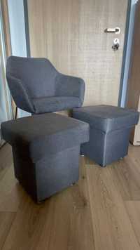 Krzesło z dwoma pufami