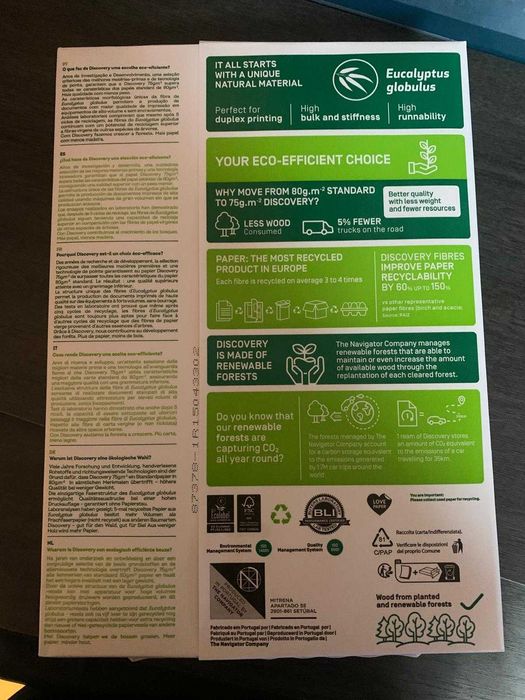 Resma papel A4 Discovery 75gr Eco - Eficiência  - NOVO