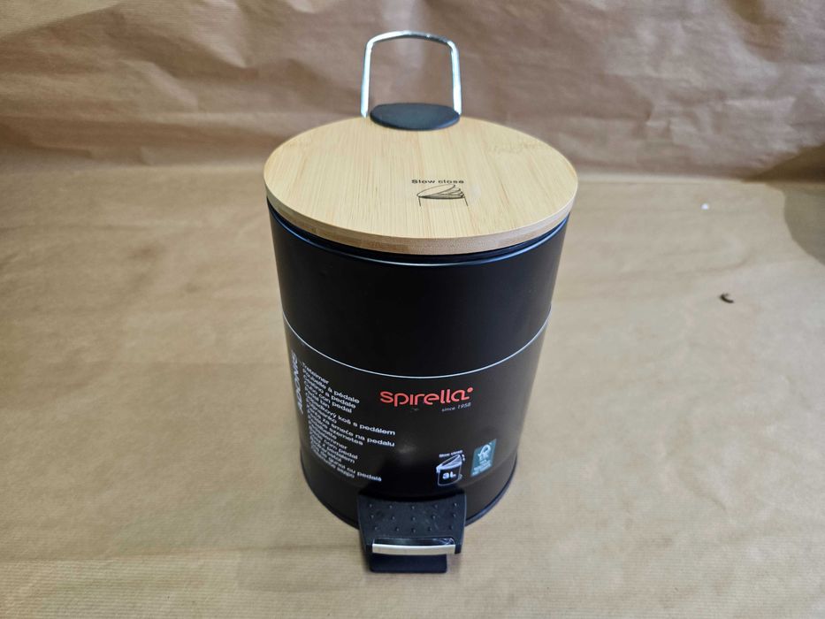 Kosz na śmieci łazienkowy 3L spirella bambus stal czarny matowy