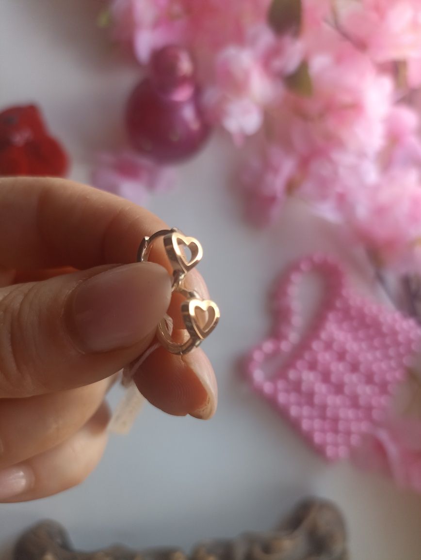 Серьги Серебро Золото пластина сердечки серця Детские серьги золотые
