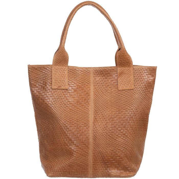 VERA PELLE torebka skórzana shopper przeplatana V521 oliwkowa