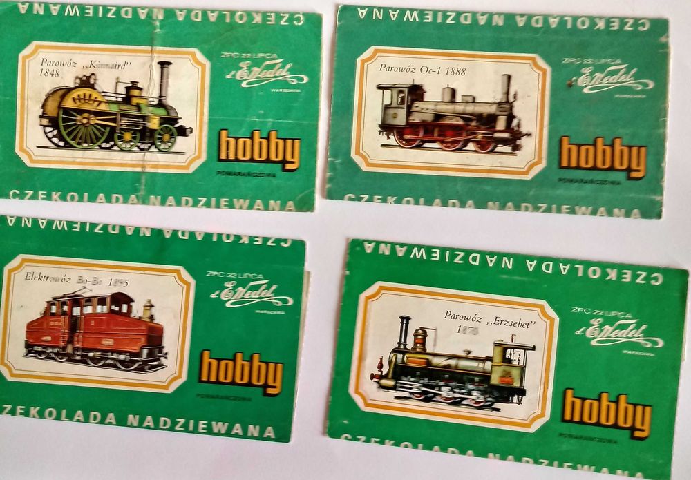hobby wedel opakowania po czekoladach lokomotywy