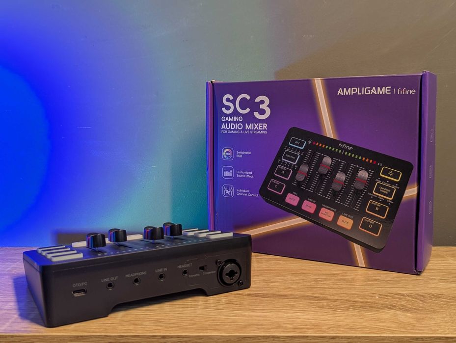 НОВІ • Fifine Ampligame SC3 — Ігровий аудіо мікшер + XLR звукова карта