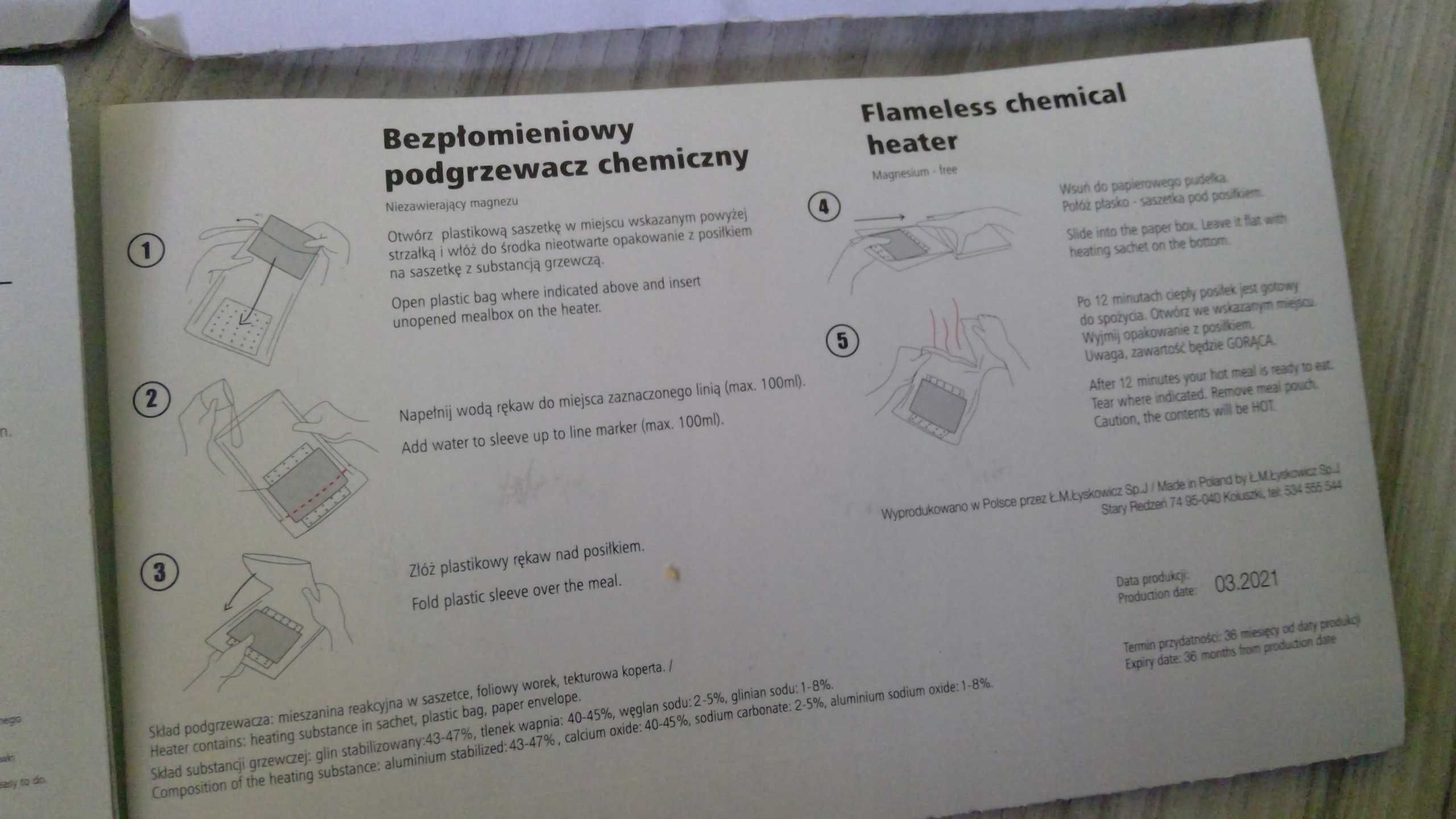 Bezpłomieniowy Chemiczny Podgrzewacz posiłków