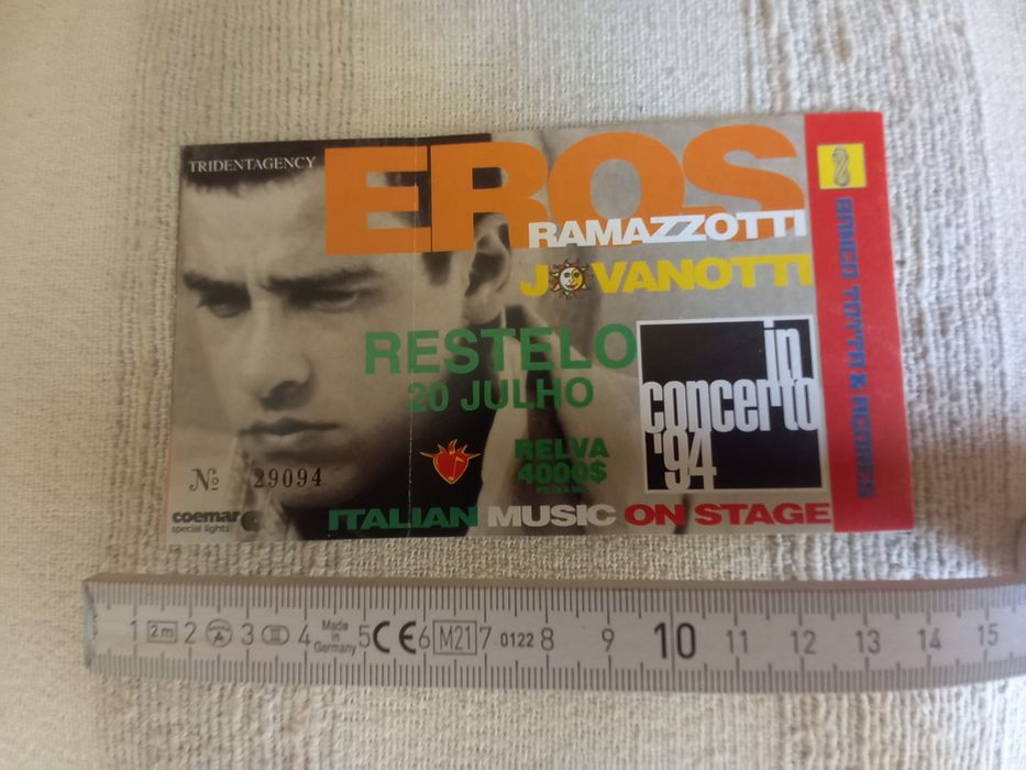 Bilhete de concerto de Eros Ramazzotti em Portugal