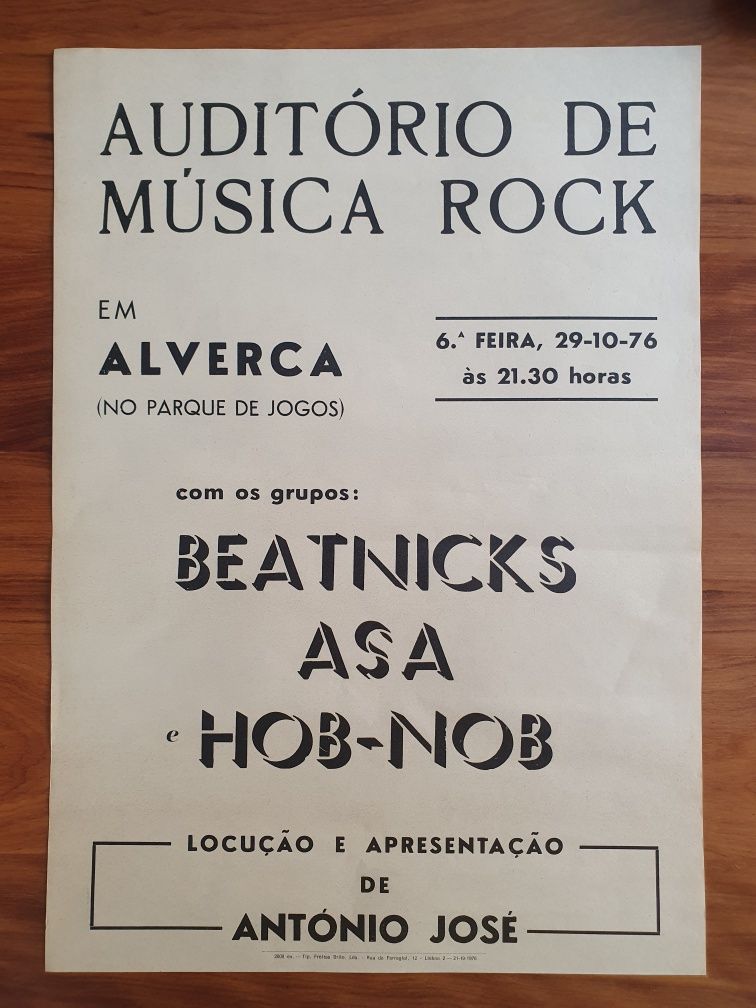 Cartaz / Poster Rock Português 1976 Beatnicks Asa e Hob-Nob