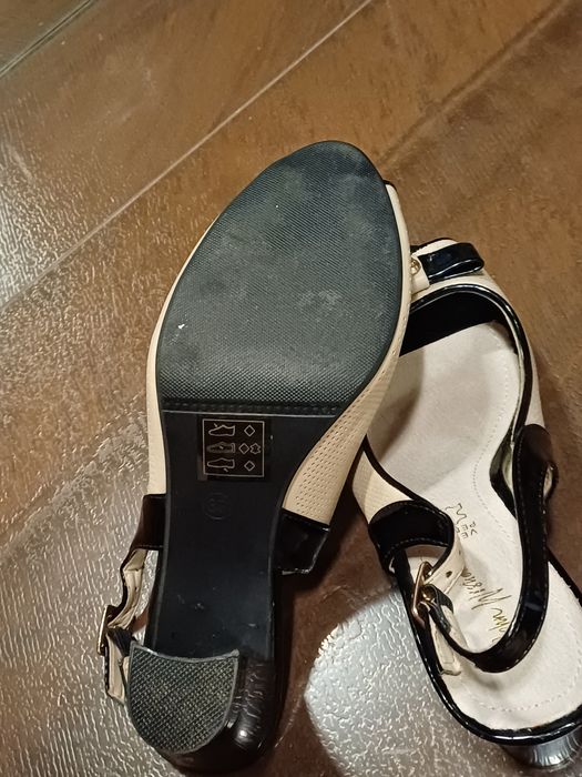 Sandały na słupku 37, z kokardą, slingback