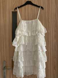 ZARA biała krótka sukienka z falbanami XS 34