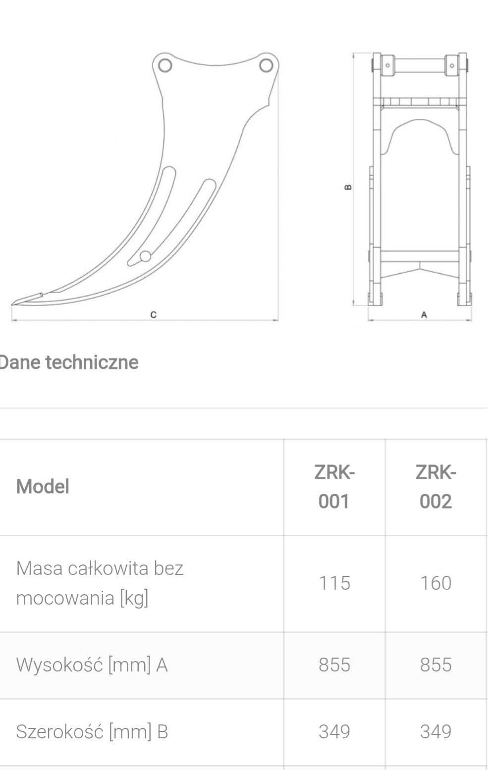 osprzęt do wyrywania karp zrywak ZRK01 ZRK02 do case jcb cat