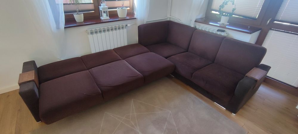 Duża rogówka kanapa sofa narożnik brąz z funkcją spania