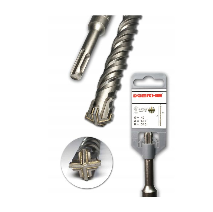 Wiertło do Betonu krzyżowe SDS Plus 40x600mm WERHE