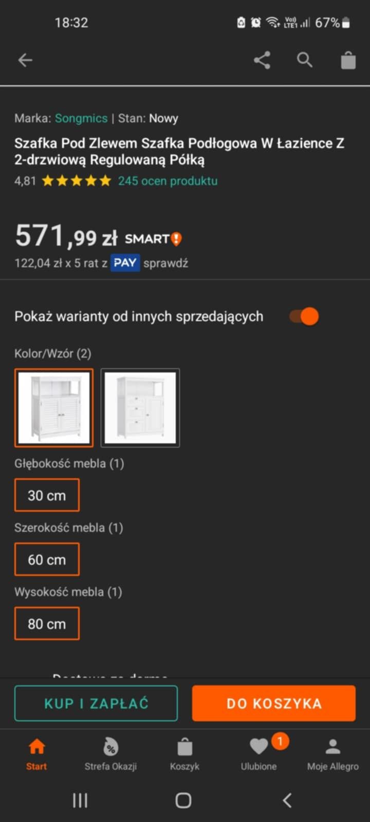 Szafka pod umywalkę + Szafka wisząca