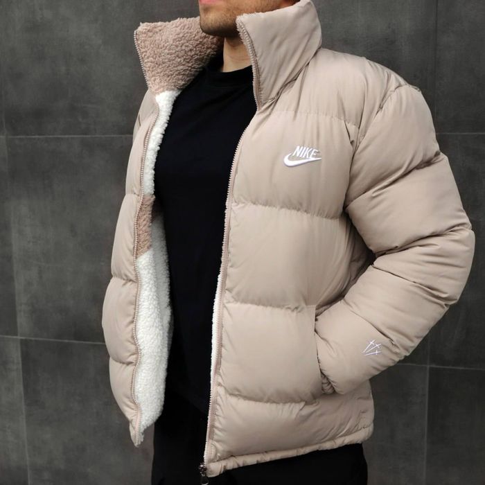 Двухстороння куртка Nike кремова найк пуховик теді S M L XL