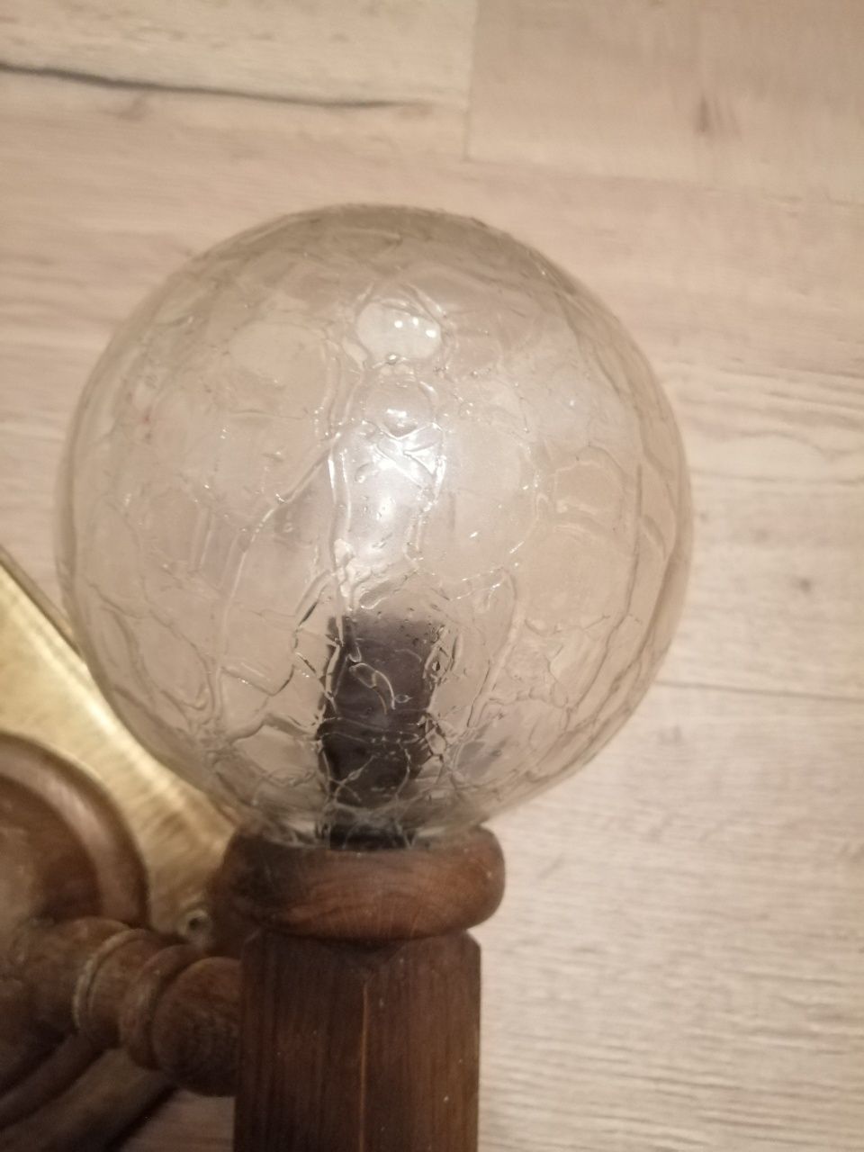 Lampa/kinkiet drewniana z kryształowymi kloszami