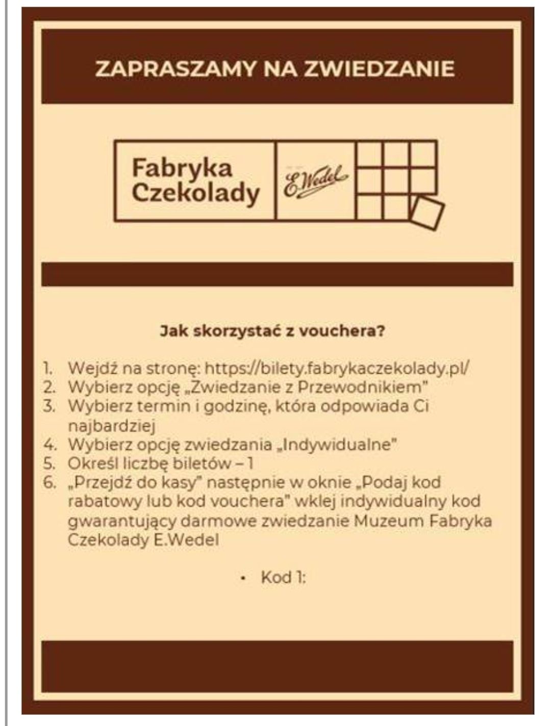 Bilet do fabryki czekolady Wedel