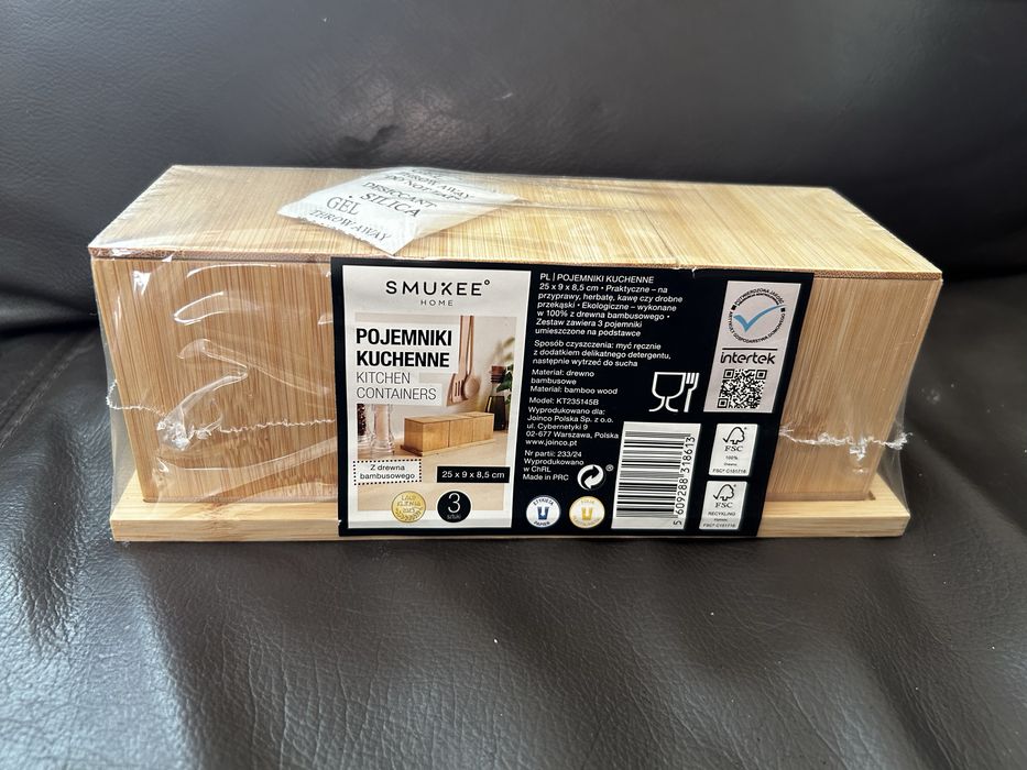 Smukee Pojemniki kuchenne bambusowe 3szt 25x9x8,5cm