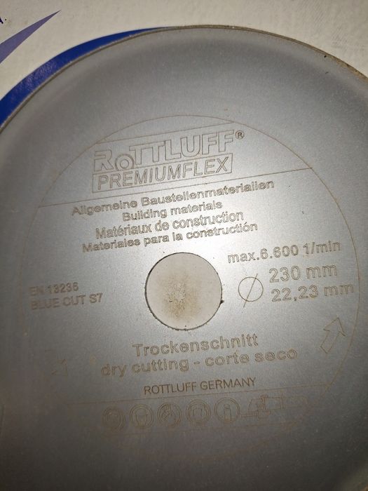 Disco de diamante para corte - 230 mm - Marca Rottluff - Novo