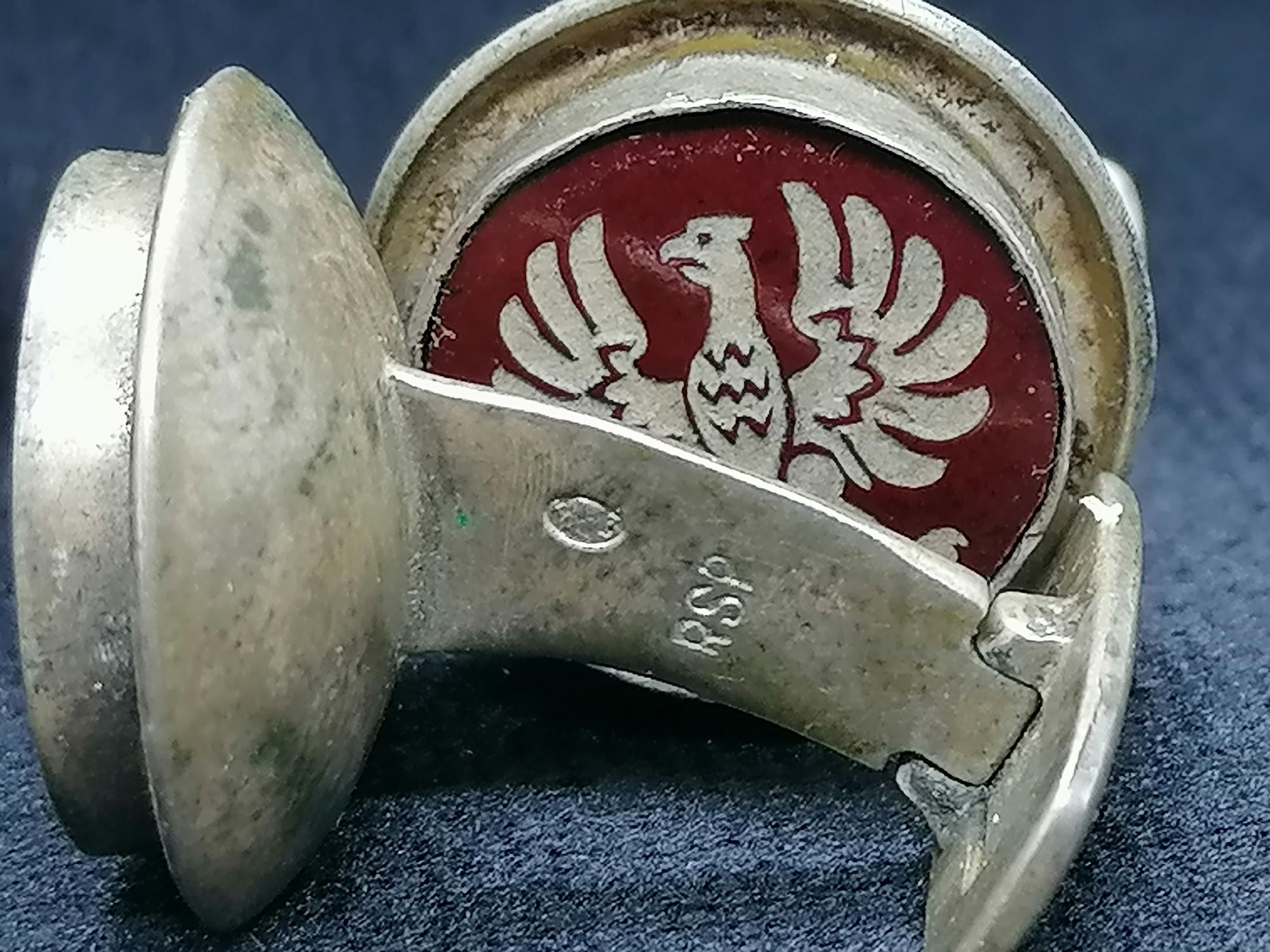 Stare srebrne spinki do mankietów RSP Srebro próby 3 z orłem prl