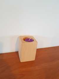 świecznik z drewna , kwadratowy, 10 cm